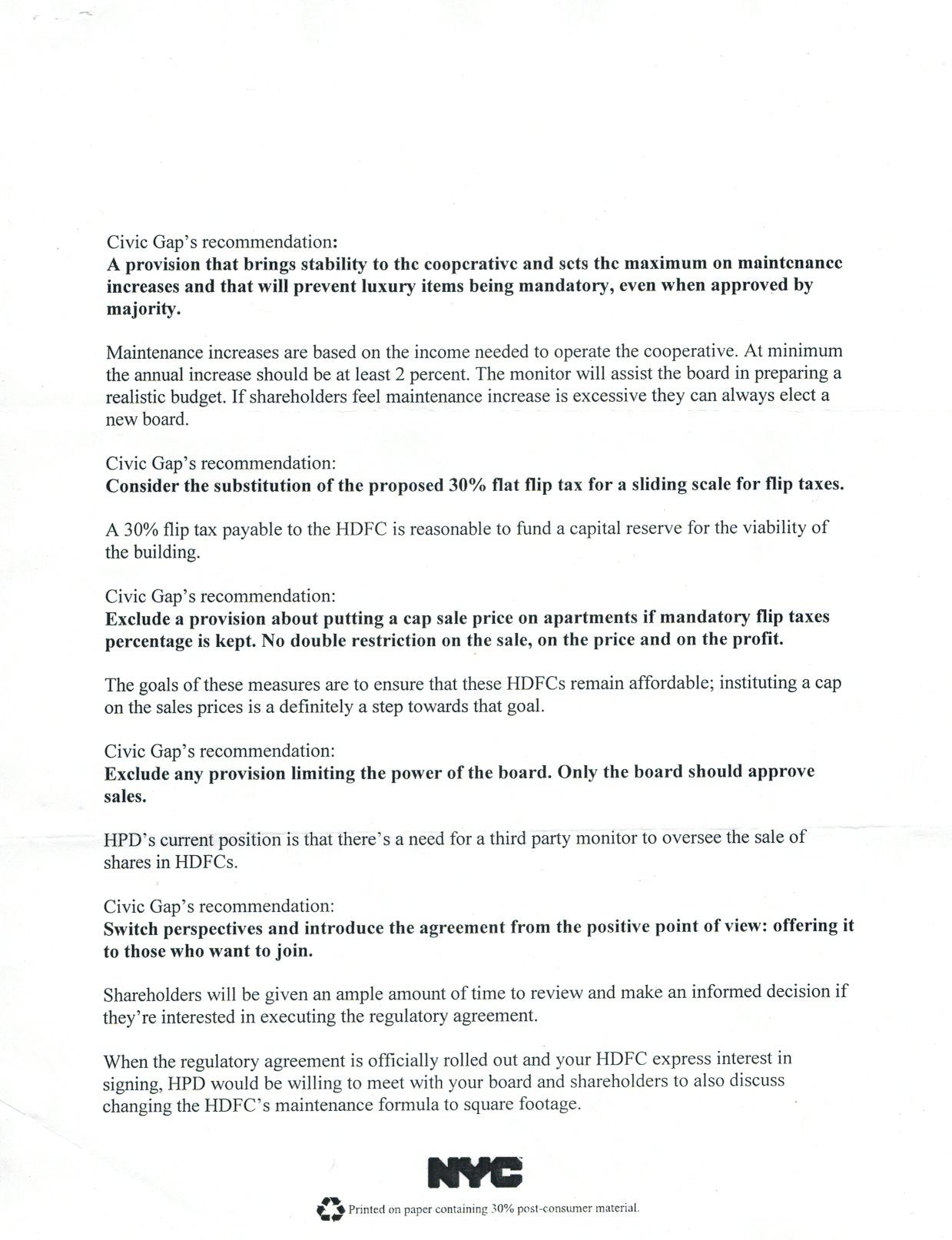 Observations on the Proposed Regulatory Agreement by HPD for the